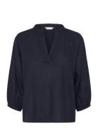 GANT Linen Ss Blouse Marinblå
