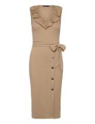 Lauren Ralph Lauren Button-Trim Rib-Knit Sleeveless Dress Beige
