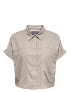 ONLY Carmakoma Carcaro S/S Linen Bl Boxy Shirt Beige