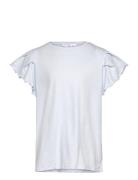 Mango Short-Sleeved Ruffle T-Shirt Blå