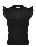 Mango Openwork Neckline Cotton Top Svart