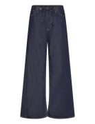 Mango Wideleg Denim Trousers With Belt Marinblå