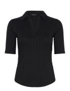 Lauren Ralph Lauren Rib-Knit Elbow-Sleeve Polo Tee Svart