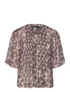 French Connection Elyse Hallie Crinkle Ss Top Brun