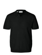 Selected Homme Slhlino Ss Knit Crochet Open Polo Svart