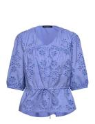 French Connection Cambria Cotton Ss Broderie Top Blå