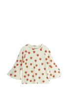 Mini Rodini Outlined Hearts Aop Trumpet Sleeve Top Kräm