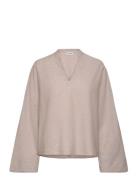 Ahlvar Gallery Nina V-Neck Linen Blouse Beige