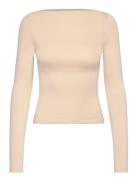 Mango Cotton Boat Neck T-Shirt Kräm