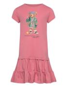 Ralph Lauren Kids Polo Bear Tiered Cotton Jersey Dress Rosa