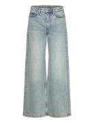Monki Paz Mid Straight Embellished Jeans Blå