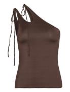 Monki Asymmetric Tie Jersey Tank Top Brun