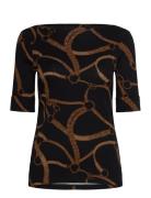 Lauren Ralph Lauren Belting-Print Cotton-Blend Boatneck Tee Svart