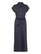 Lauren Ralph Lauren Striped Belted Twill Wide-Leg Jumpsuit Marinblå