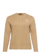 Lauren Women Button-Trim Cable-Knit Cotton Sweater Kräm