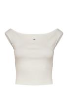 Tommy Jeans Tjw Boat Neck Top Ss Ext Vit