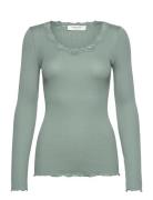Rosemunde Rwbabette Silk Ls U-Neck Lace T-Shi Grön