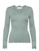Rosemunde Rwbenita Silk Ls O-Neck Lace T-Shir Grön