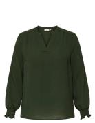 ONLY Carmakoma Carmetta Life V-Neck Ls Top Wvn Noos Grön
