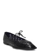 ALOHAS Sway Slit Black Leather Ballet Flats Svart