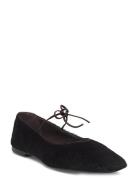 ALOHAS Sway Slit Black Leather Ballet Flats Brun