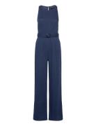 Mango Flowy Denim Jumpsuit With Belt Marinblå