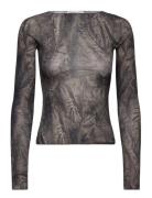 Weekday Slim Fit Printed Long-Sleeved Boat-Neck Top Grå