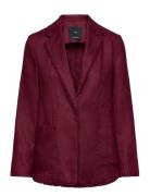 Mango Linen Suit Jacket With Frayed Ends Burgundy