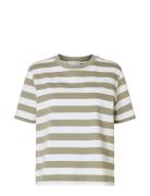 Selected Slfessential Ss Striped Boxy Tee Noos Khaki Green