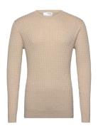 Selected Slhberg Cable Crew Neck Noos Beige