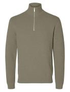 Selected Slhdane Ls Knit Structure Half Zip Noos Grön