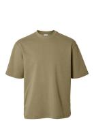 Selected Slhlooseoscar Ss O-Neck Tee Noos Khaki Green