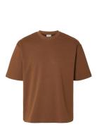 Selected Slhlooseoscar Ss O-Neck Tee Noos Brun