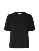 Selected Slfpenelope 2/4 Ruffle Tee Noos Svart