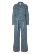 Selected Slfmarley Ls Mid Blue Denim Jumpsuit Blå