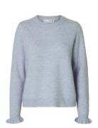 Selected Slflulu Ls Knit Frill Cuff O-Neck Noos Blå