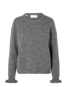 Selected Slflulu Ls Knit Frill Cuff O-Neck Noos Grå