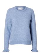 Selected Slflulu Ls Knit Frill Cuff O-Neck Noos Blå