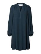 Selected Slfviva Ls Short V-Neck Dress Noos Blå