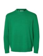 Selected Slhreuben Ls Knit Relaxed Crew Neck Grön
