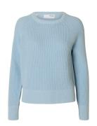 Selected Slfbirla Ls Knit Short O-Neck Blå
