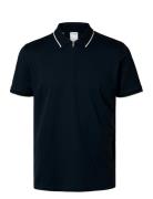Selected Slhfave Sport Zip Ss Polo Noos Marinblå