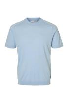 Selected Slhtray Ss Knit Merino Crew Neck Blå