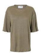 Selected Slfvilja Linen Ss Tee Khaki Green
