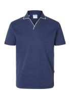Selected Slhsangev Split Neck Ss Polo Blå