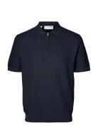 Selected Slhcran Ss Knit Structure Half Zip Polo Marinblå