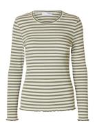 Selected Slfanna Ls Crew Neck Tee Str S Grön