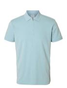 Selected Slhfave Zip Ss Polo Noos Blå