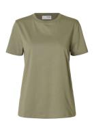 Selected Slfmyessential Ss O-Neck Tee Noos Khaki Green