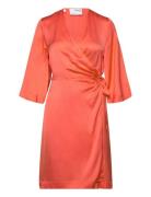 Selected Slffranziska 3/4 Short Satin Wrap Dress Orange